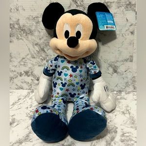 Disney Plush Mickey Mouse Just Play Blue Pajamas Rainbow Hearts